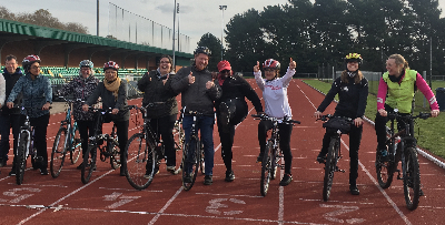 Group of new Riders at the Kingsmeadow Athletic track