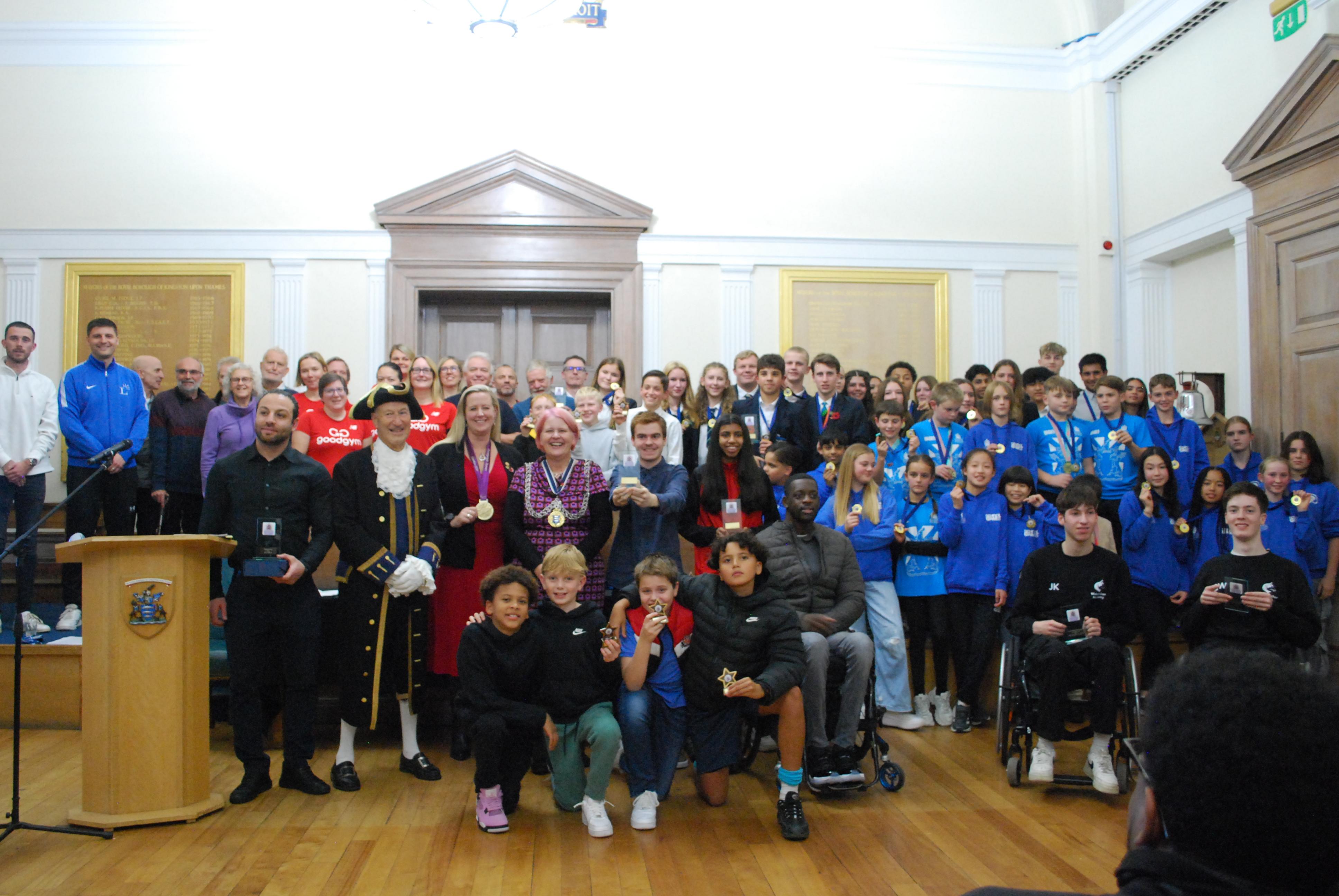 Photograph of all award winners from the Kingston Borough Sports Awards 2024